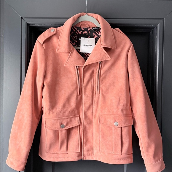 Desigual Straight Multi Pocket Jacket, Salmon, Size Small - Picture 9 of 10